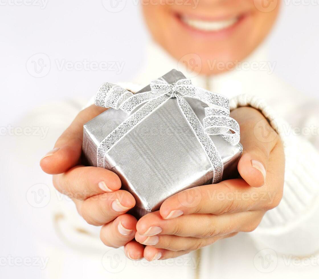 Happy female with a gift photo