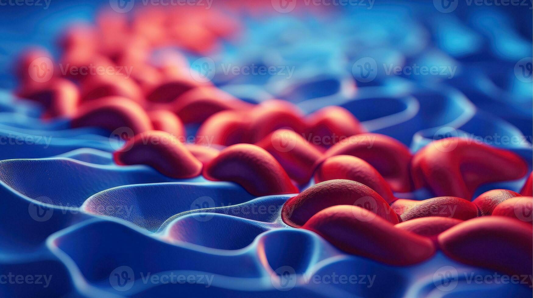 3D illustration mockup of the human organ systems, circulatory, digestive, red and white bloodcells wtih blurred backgroun. Medical education concept, Generative AI illustration photo