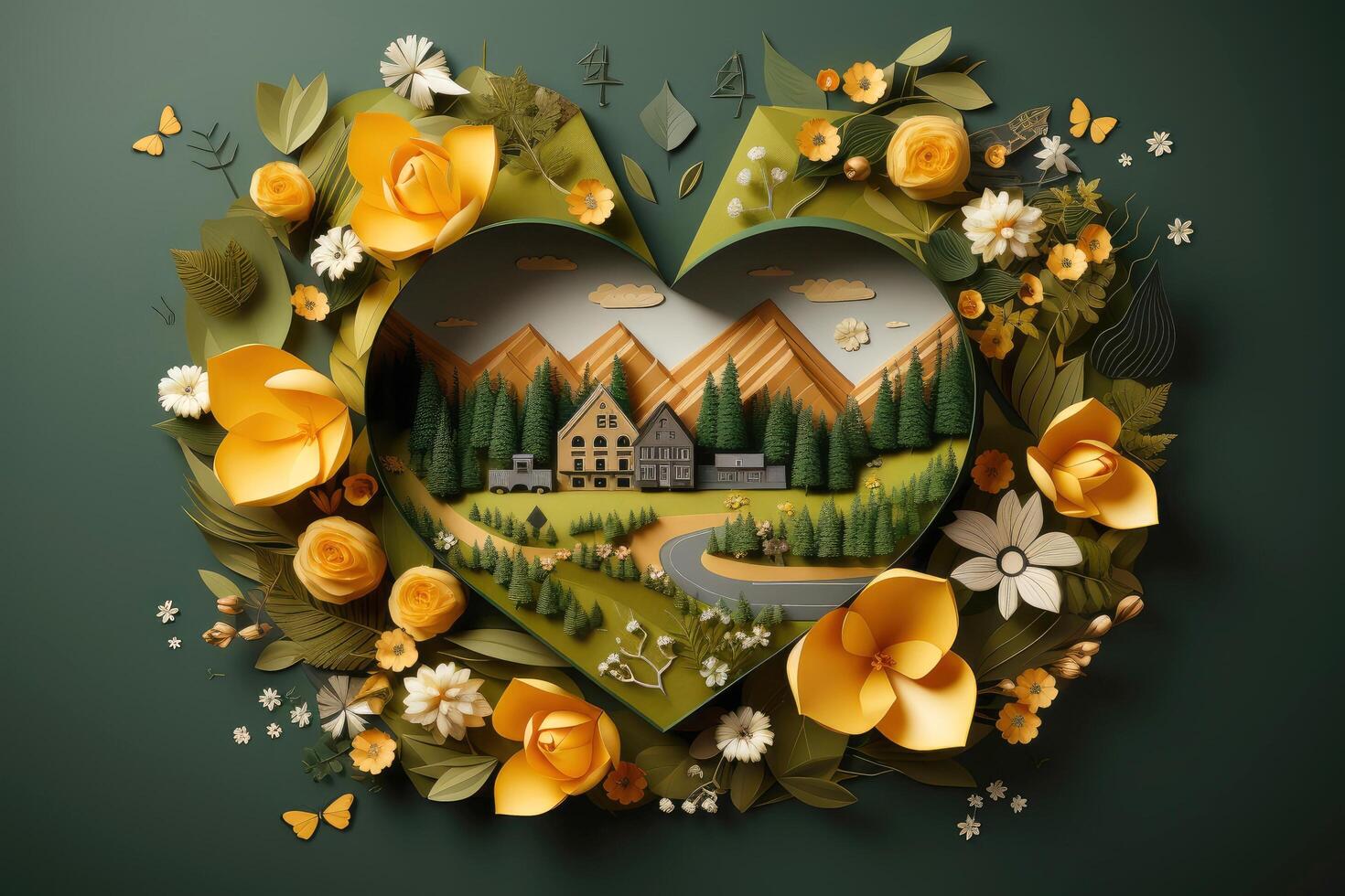 Ecosystem restoration, environment day concept tree background. Recycle icon paper cut banner with forest. Ecology project concept, illustration photo