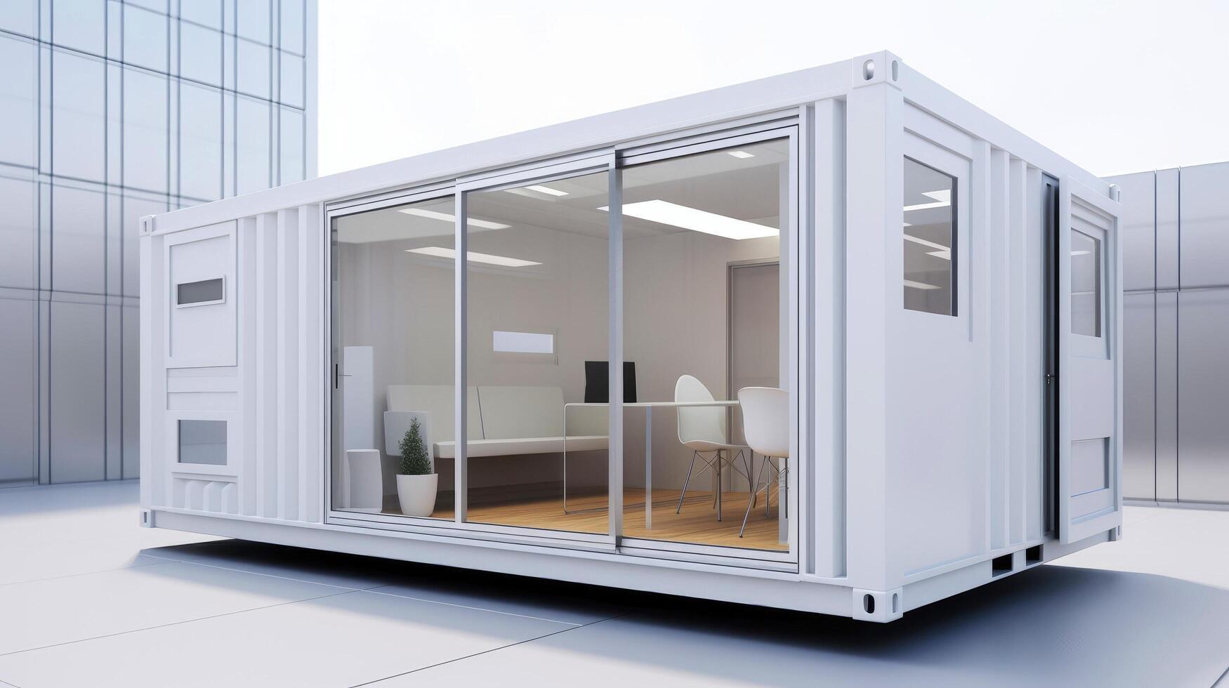 Mobile office buildings or container site office for construction site. Shipping container. Portable house and office cabins, illustration photo
