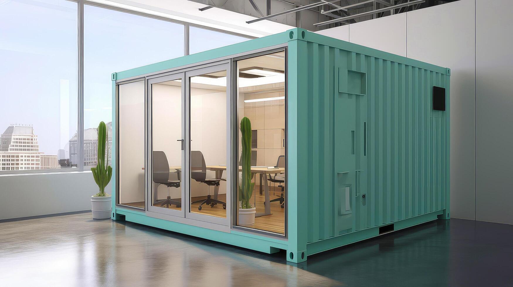 Mobile office buildings or container site office for construction site. Shipping container. Portable house and office cabins, illustration photo