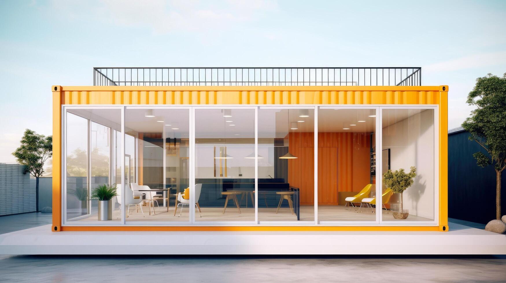 Mobile office buildings or container site office for construction site. Shipping container. Portable house and office cabins, illustration photo