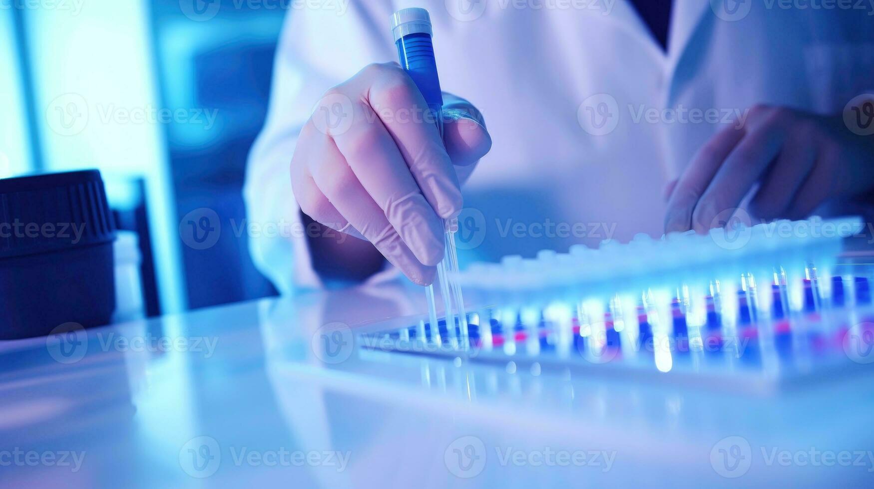 Scientist working at the laboratory, Investigator checking test tubes, Doctor in laboratory checking test tubes, Generative AI illustration photo