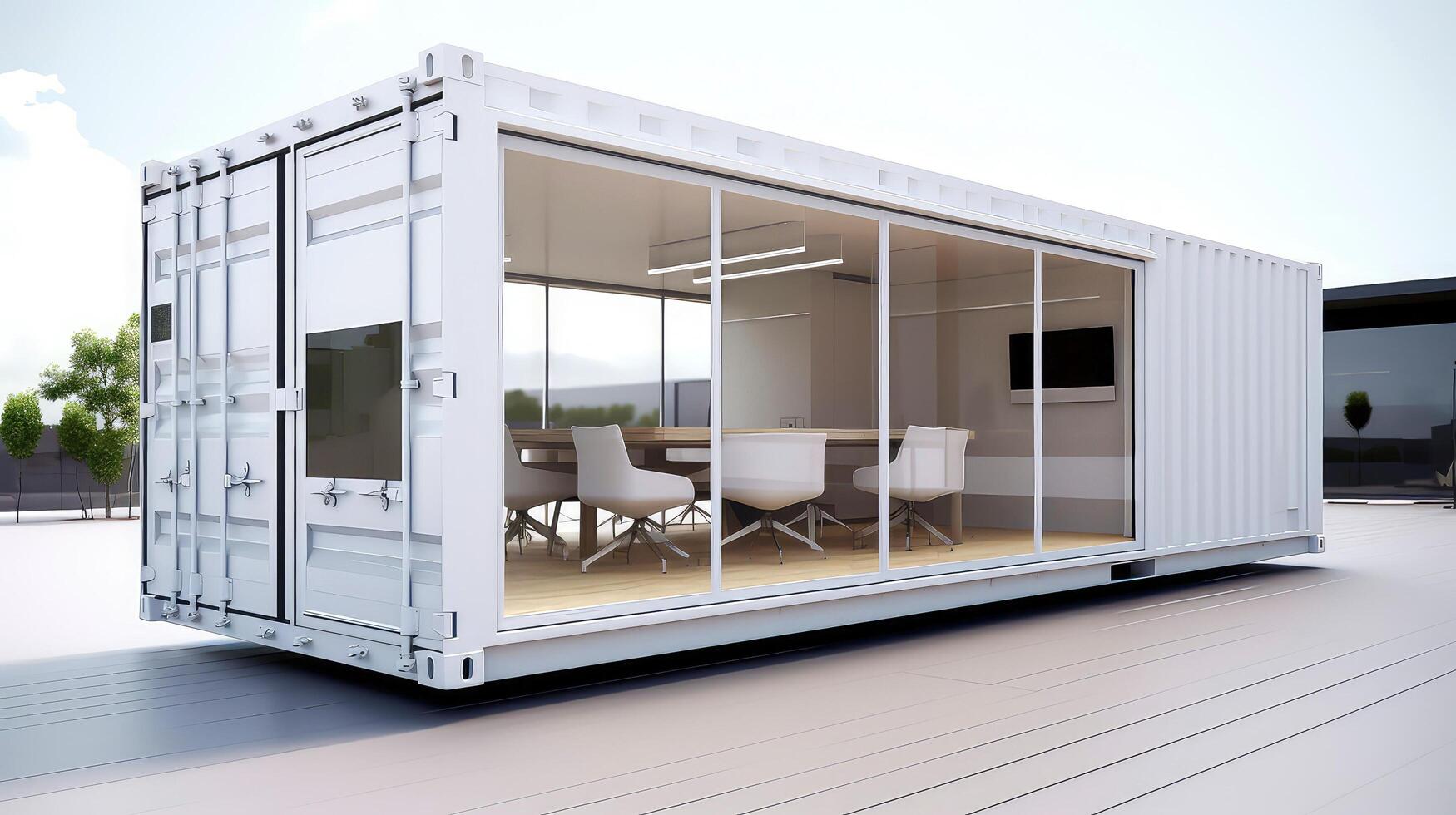 Mobile office buildings or container site office for construction site. Shipping container. Portable house and office cabins, illustration photo