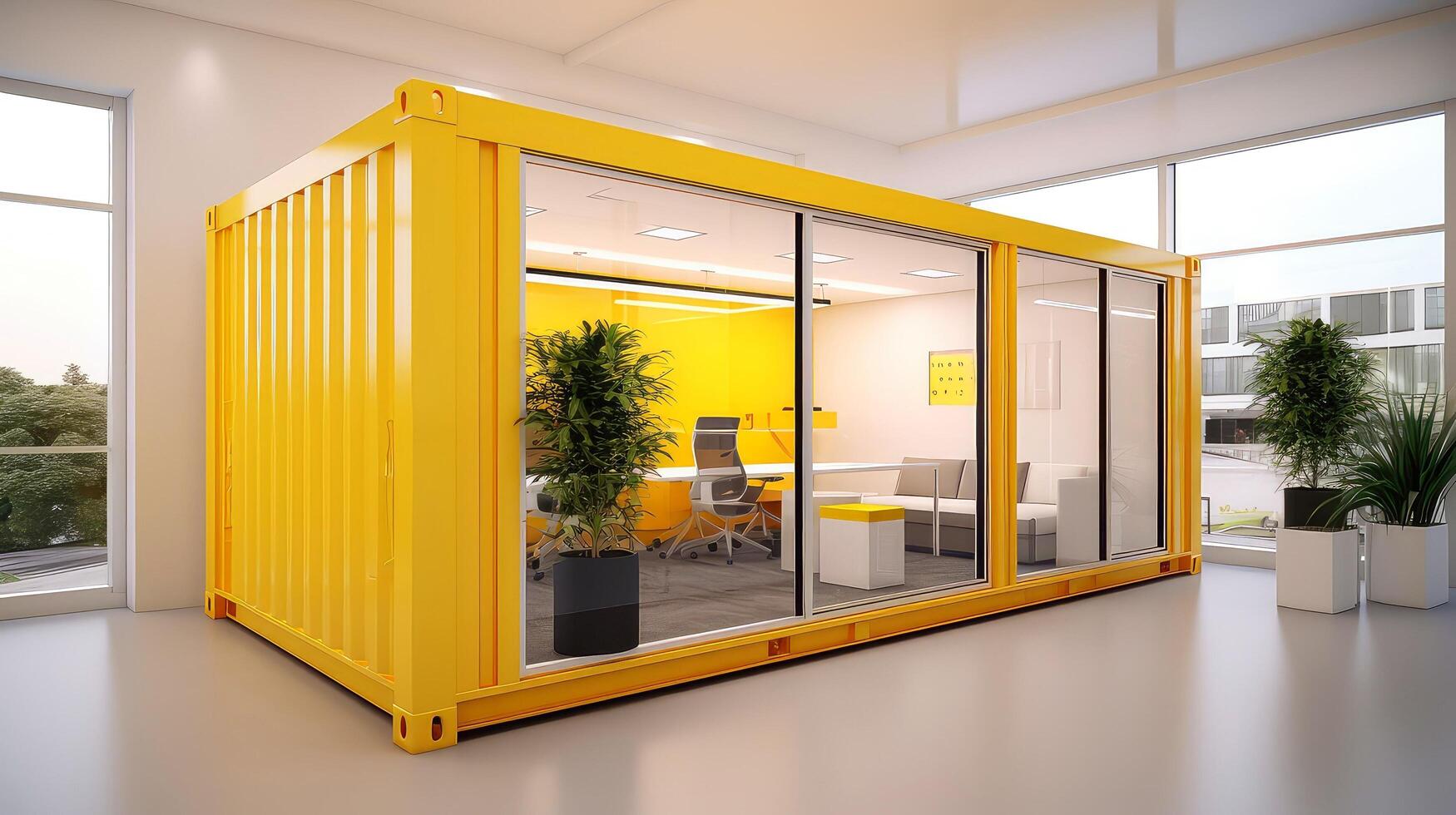 Mobile office buildings or container site office for construction site. Shipping container. Portable house and office cabins, illustration photo