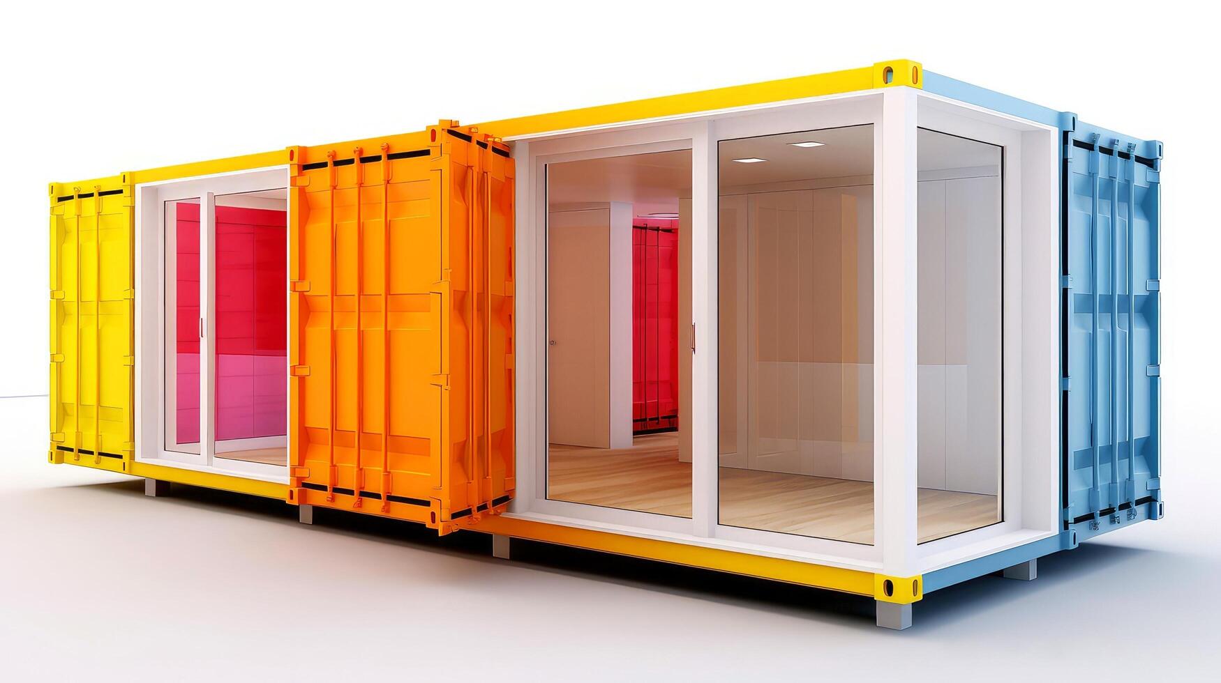 Mobile office buildings or container site office for construction site. Shipping container. Portable house and office cabins, illustration photo
