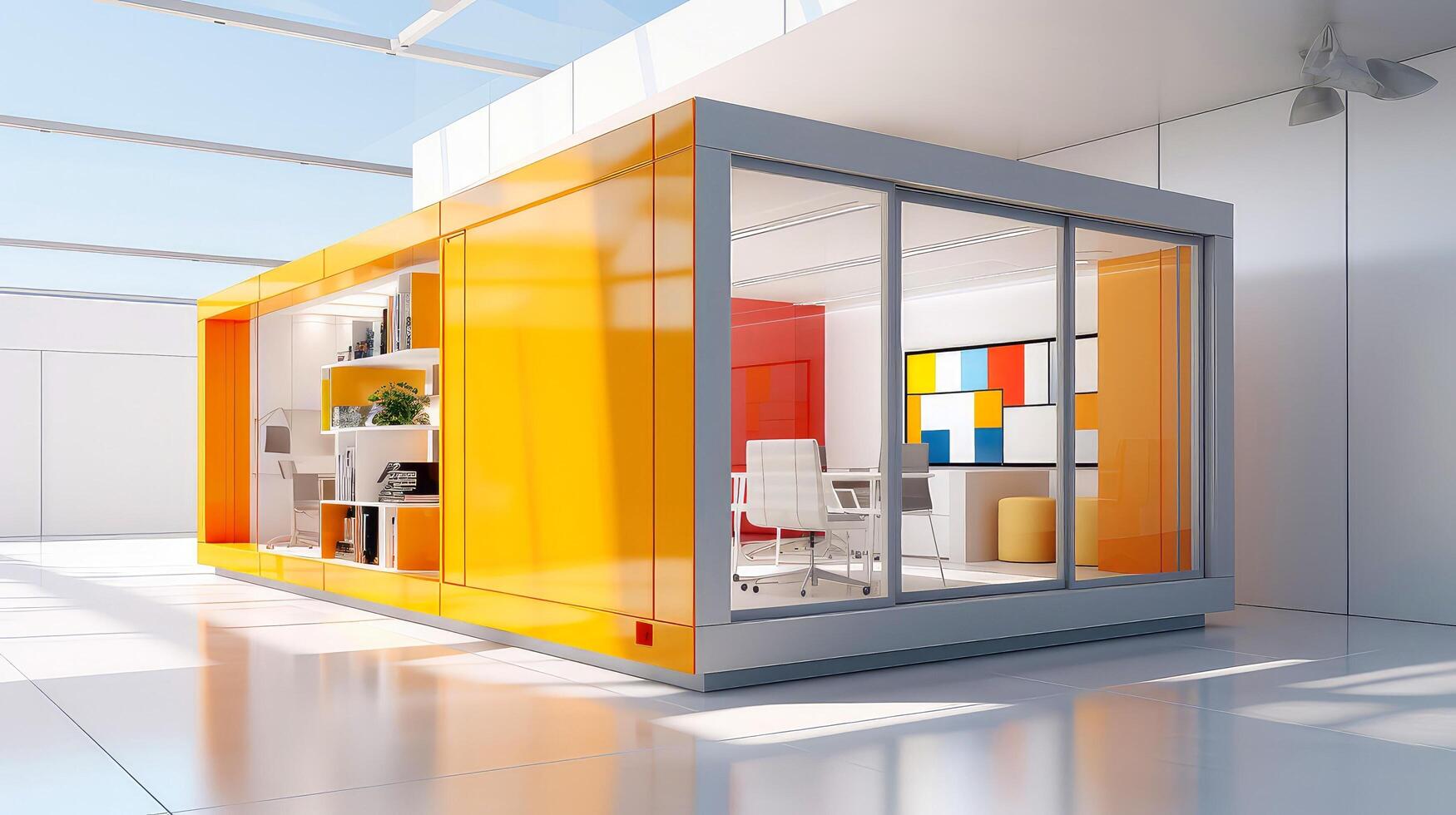 Mobile office buildings or container site office for construction site. Shipping container. Portable house and office cabins, illustration photo