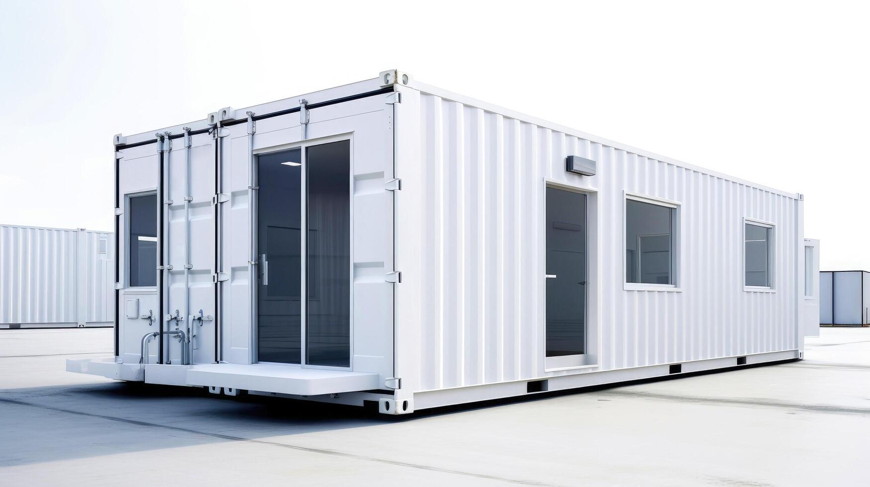 Mobile office buildings or container site office for construction site. Shipping container. Portable house and office cabins, illustration photo