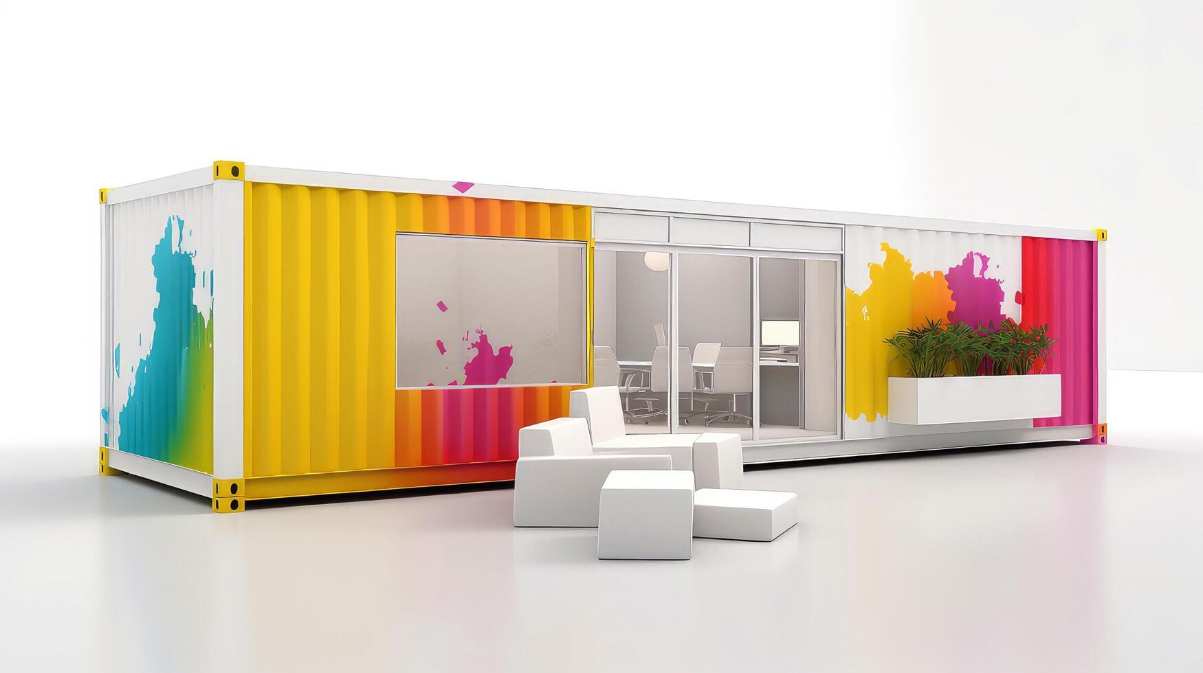 Mobile office buildings or container site office for construction site. Shipping container. Portable house and office cabins, illustration photo