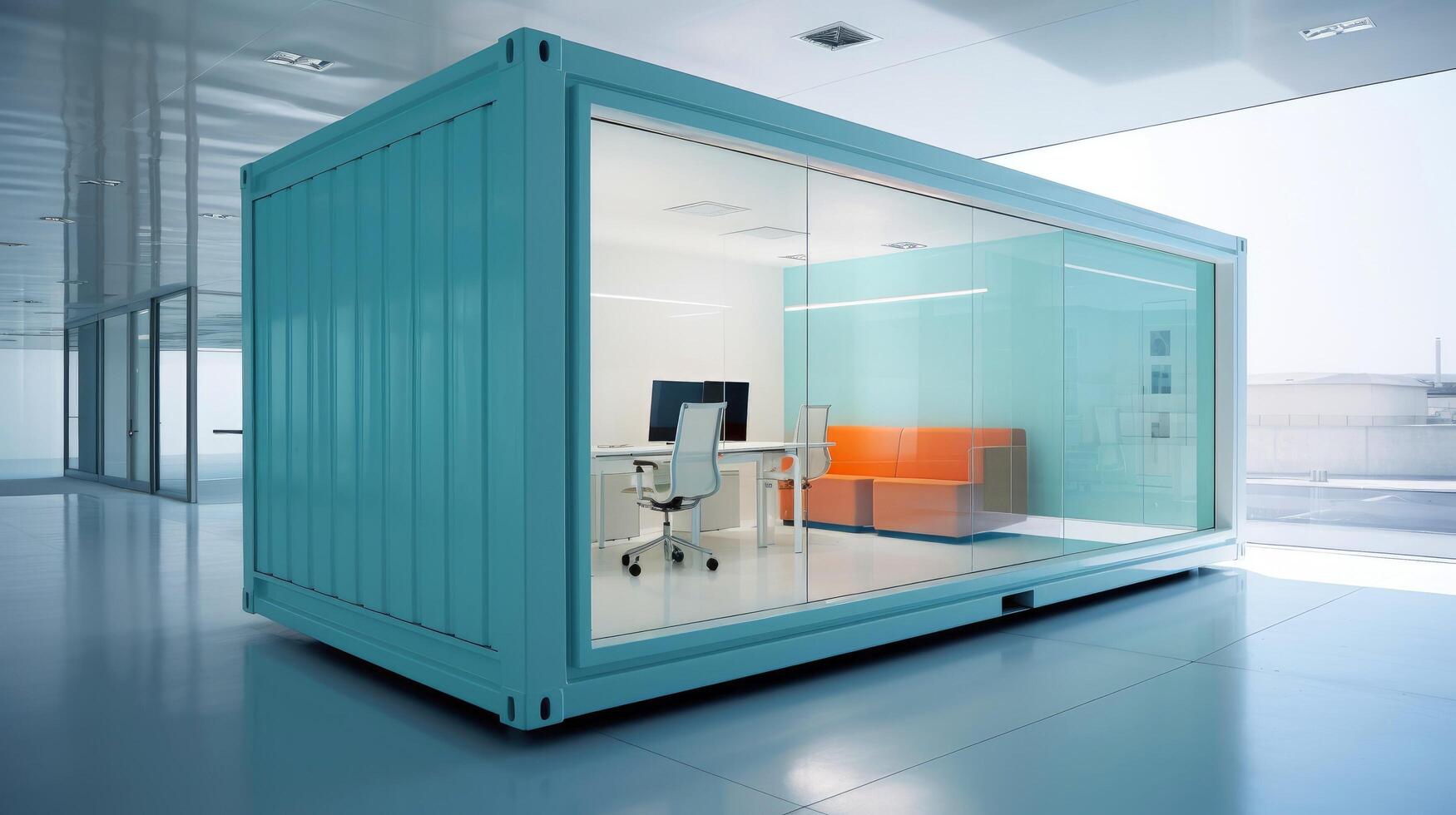 Mobile office buildings or container site office for construction site. Shipping container. Portable house and office cabins, illustration photo