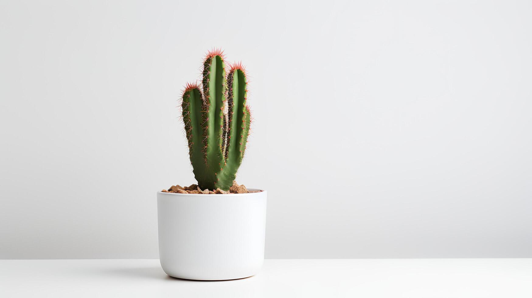 Photo of cactus in minimalist pot as houseplant for home decoration isolated on white background. Generative AI