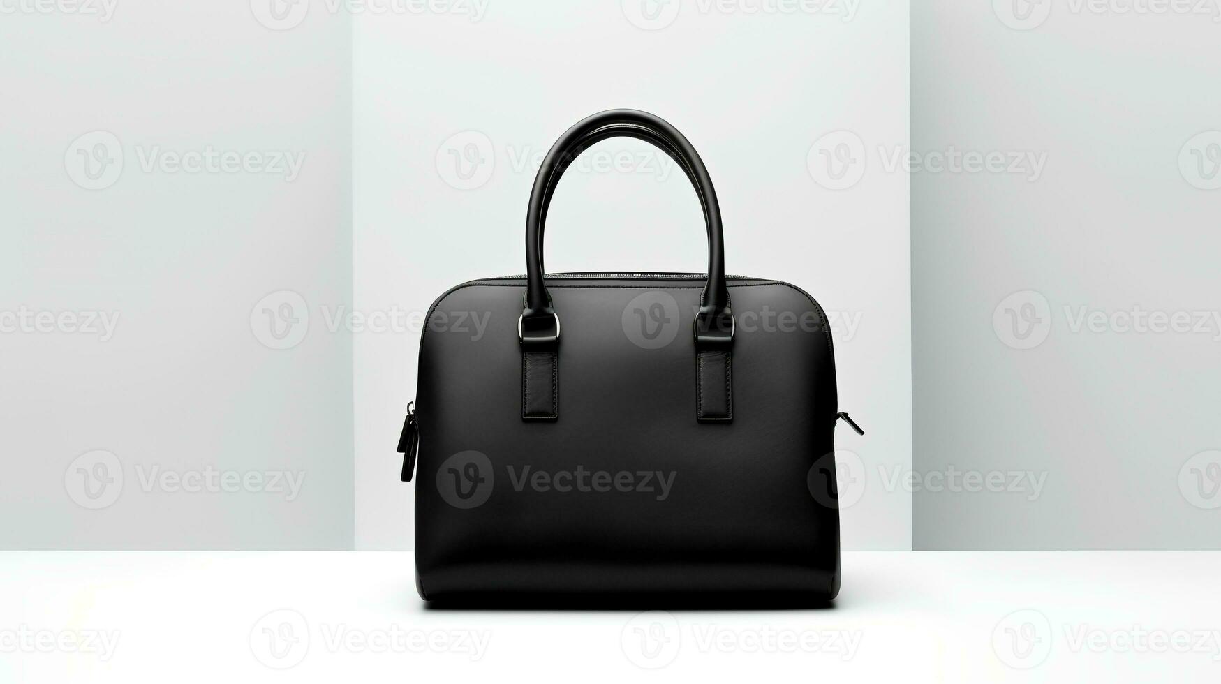 Photo of Minimalist black leather female bag isolated on white background