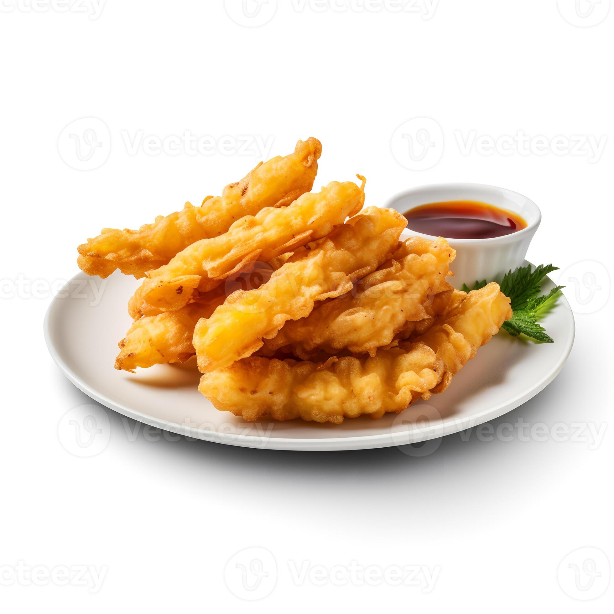 Food photography of Tempura on plate isolated on white background