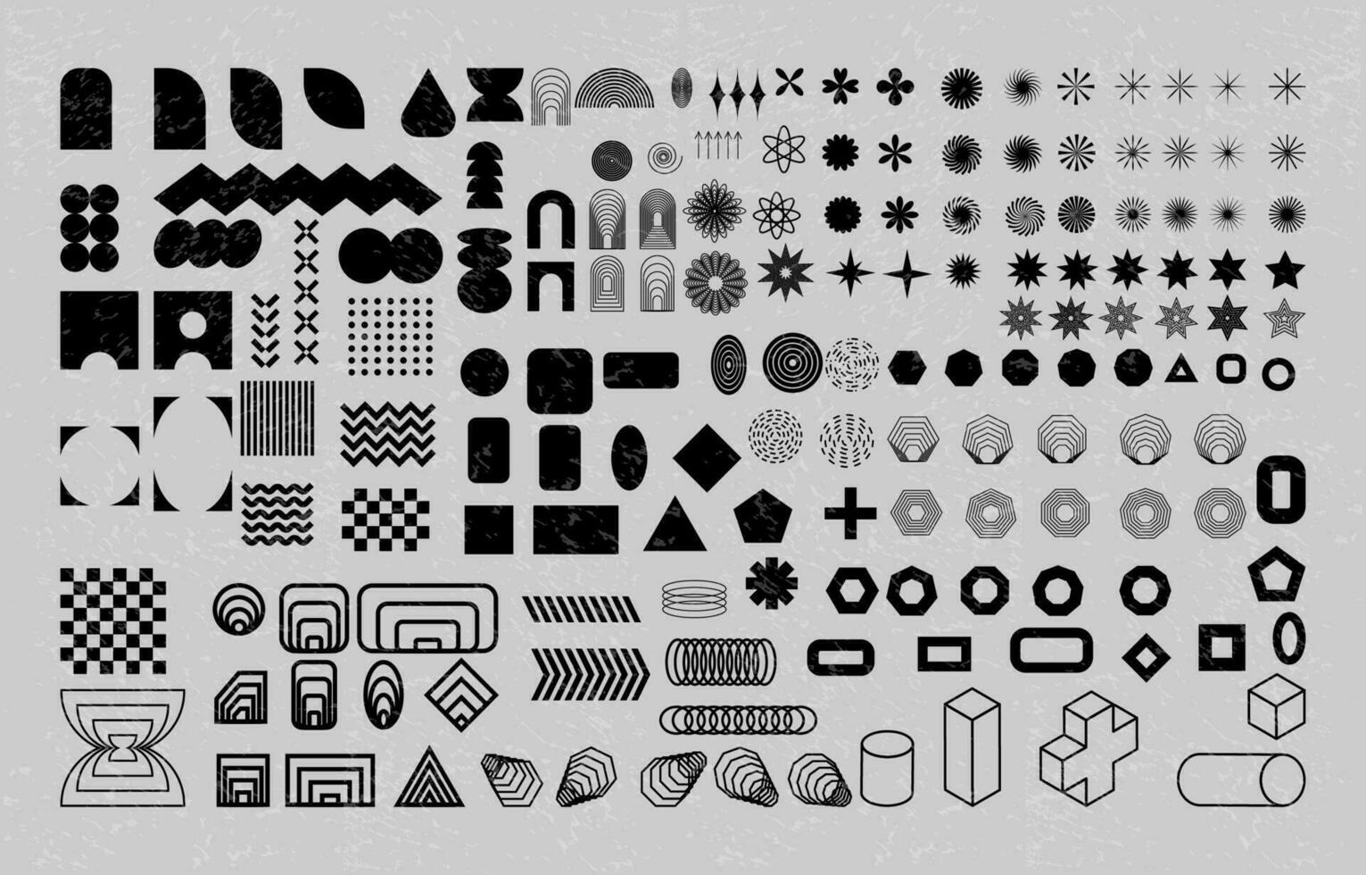 Brutalist abstract geometric shapes and grids collection with old black color vector