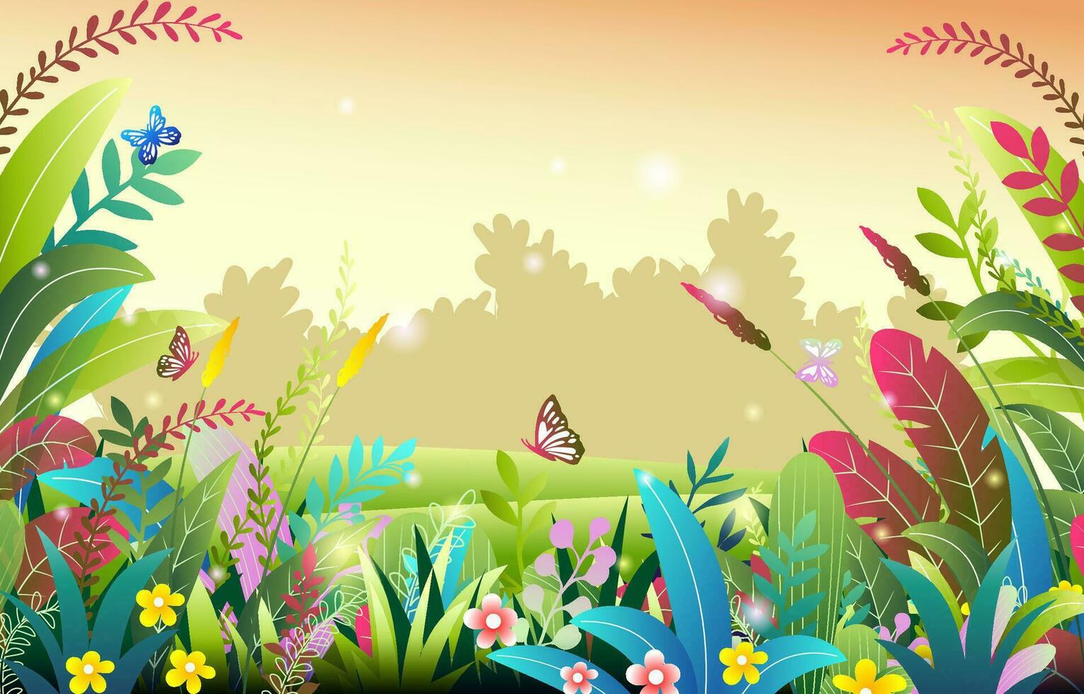 beautiful landscape scene with flowers and plant background vector