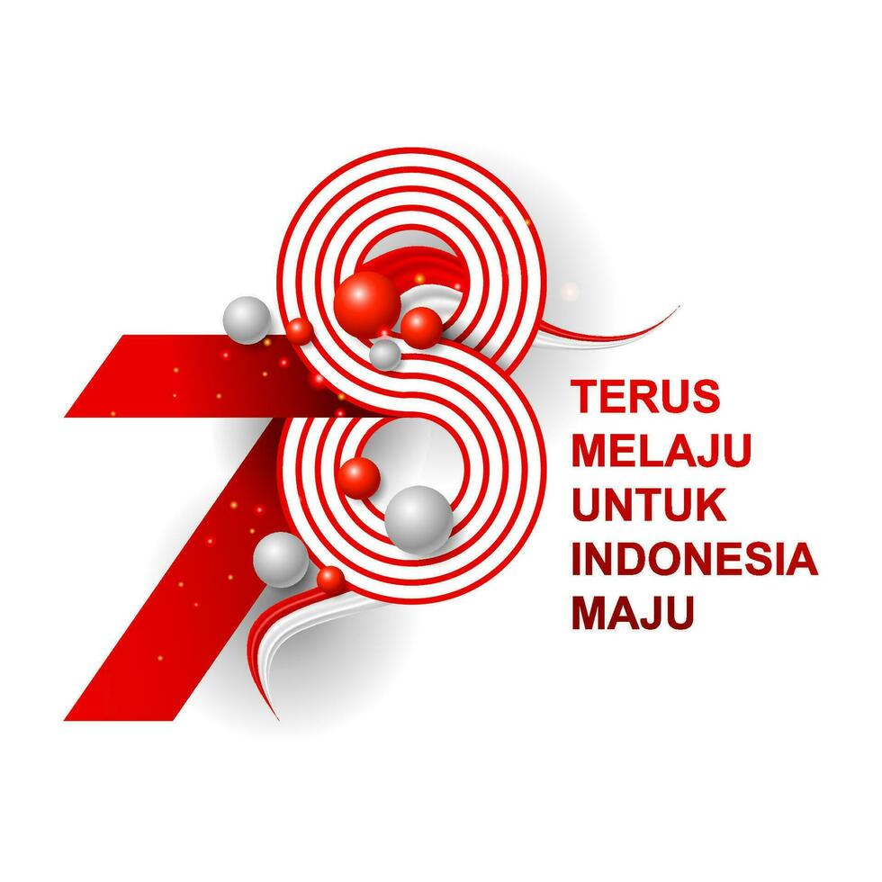78th Happy Indonesia independence day Vector number logo design with red white baloon and ribbon