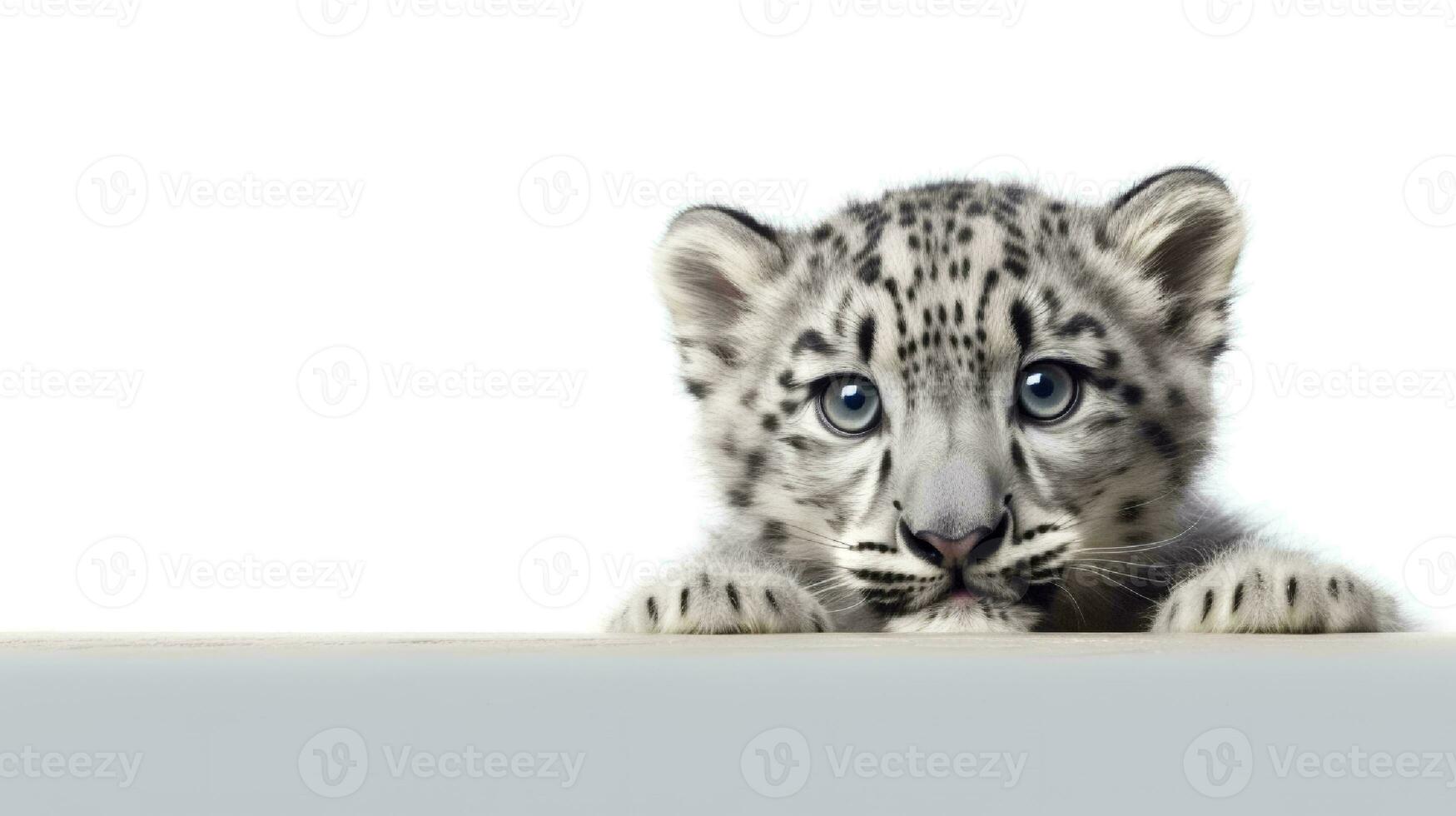 Photo of a snow leopard on white background. Generative AI