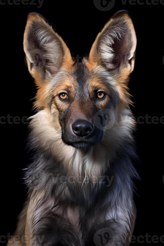 Photo of Black Backed Jackal on black background. Generative AI