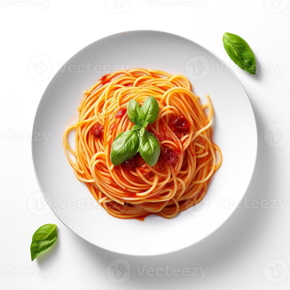 Food photography of Spaghetti on plate isolated on white background. photo