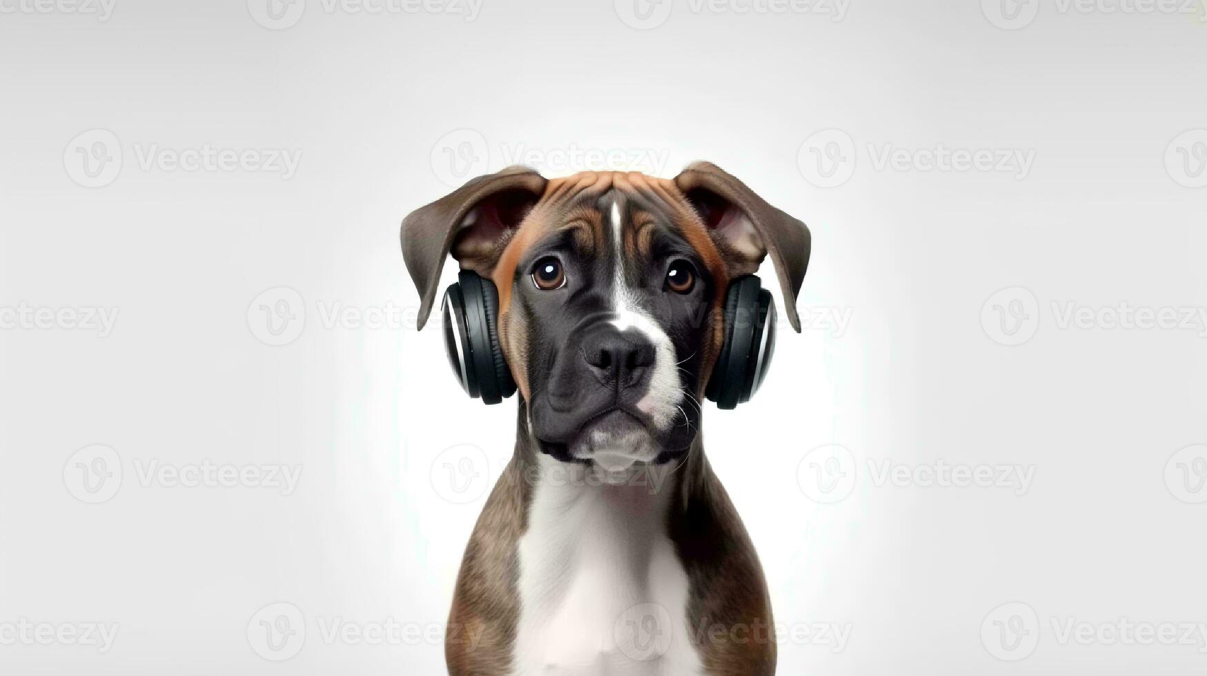 Photo of Boxer using headphone. Generative AI