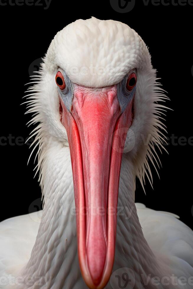 Photo of African Spoonbill on black background. Generative AI