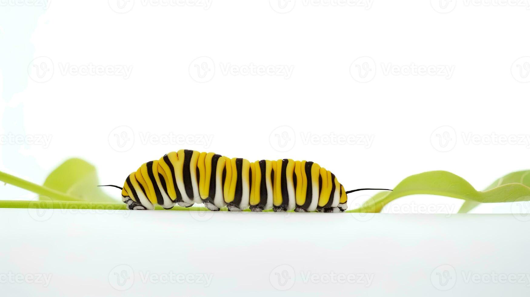 Photo of a monarch caterpillar on white background. Generative AI