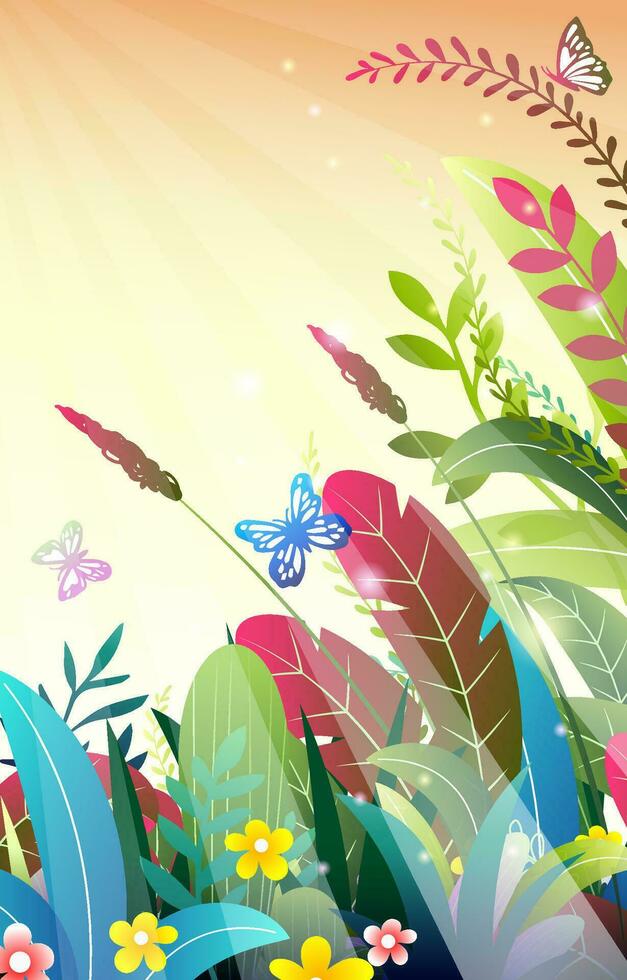 hermosa paisaje escena con flores y planta antecedentes vector