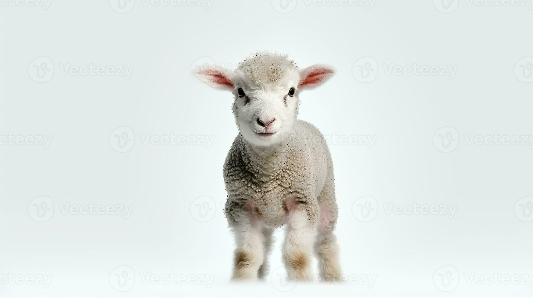 foto de un oveja en blanco antecedentes. generativo ai