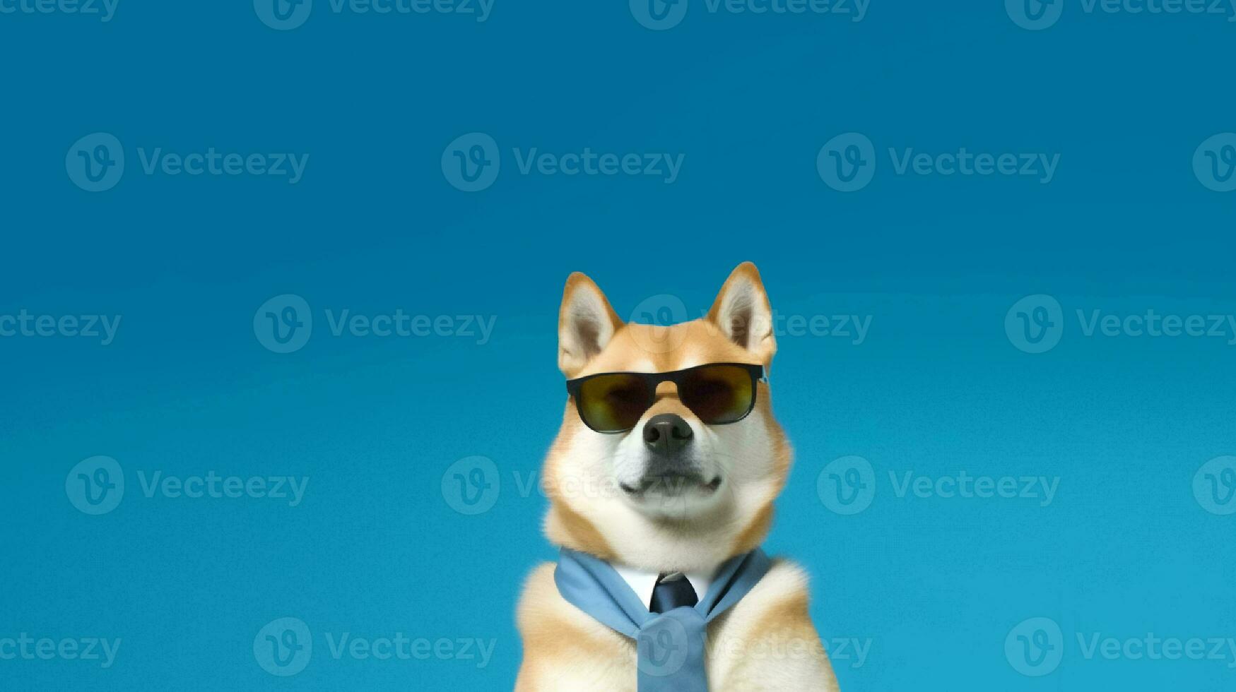 Photo of haughty shiba inu dog using glasses  and office suit on white background. Generative AI