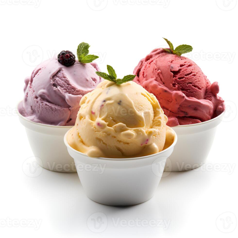 Photo of Gelato on cup isolated on white background. Created by Generative AI