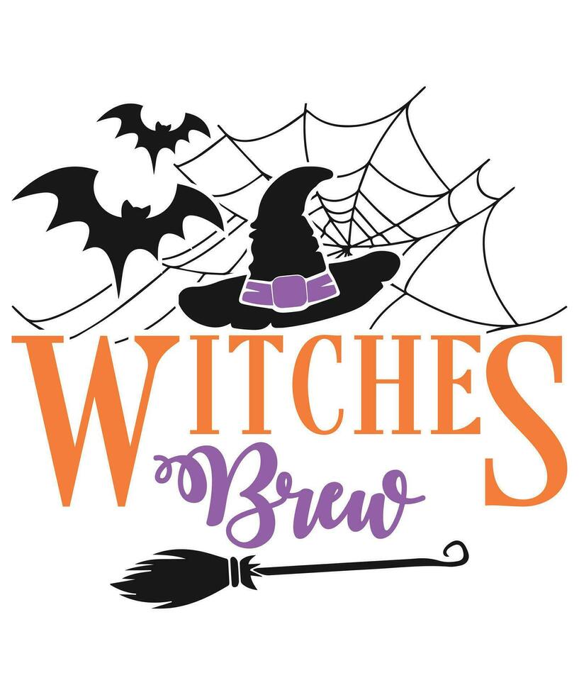 witches brew logo with a witch hat and broom vector