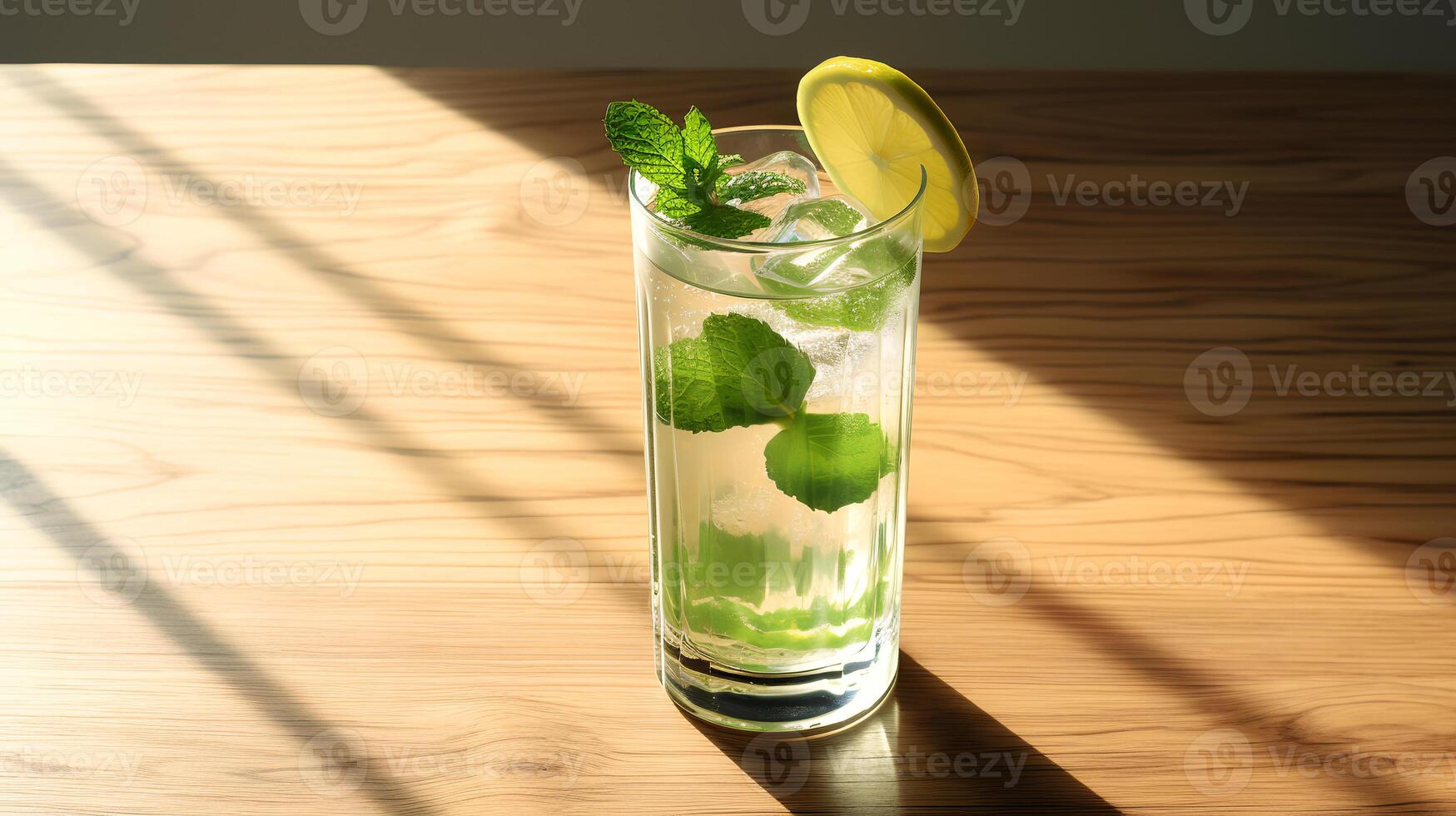 comida fotografía de mojito en de madera mesa. generativo ai foto