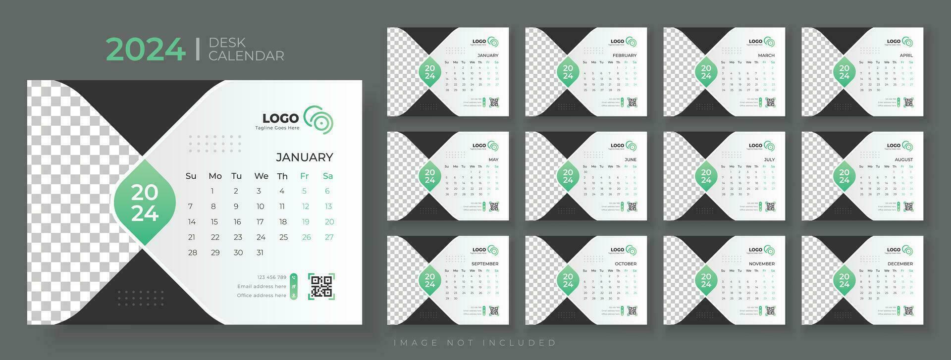 Modern Desk Calendar 2024, Office Calendar 2024,Week Starts on sunday, template for annual calendar 2024. vector