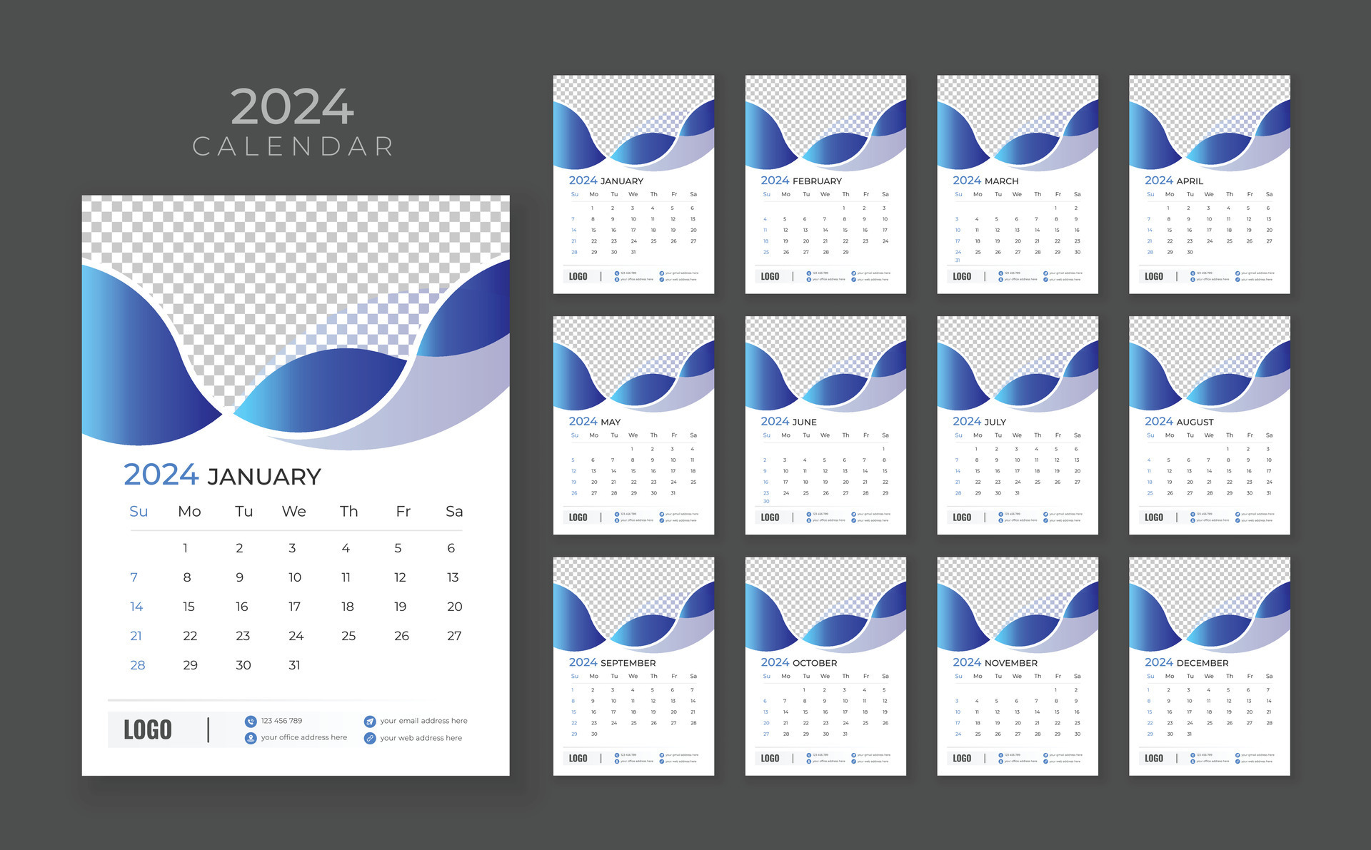 Calendar 2024 - All months 26819244 Vector Art at Vecteezy