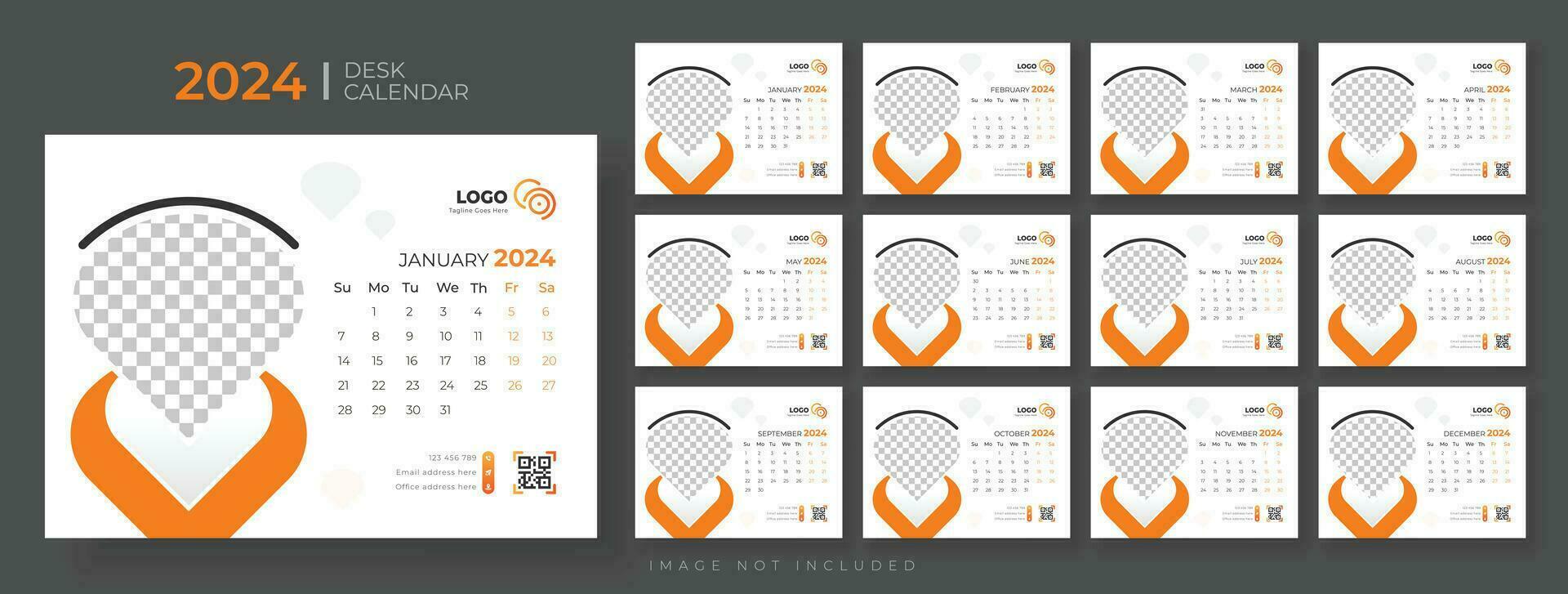 Modern Desk Calendar 2024, Office Calendar 2024,Week Starts on sunday, template for annual calendar 2024. vector