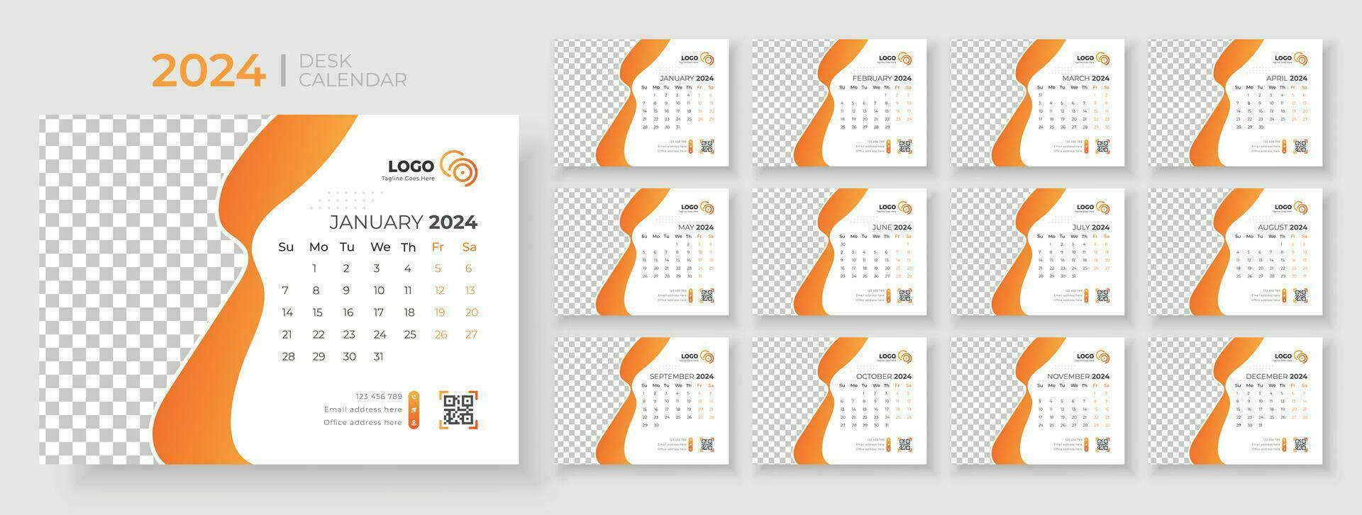 Desk calendar template 2024, Week Starts on sunday, Office Calendar 2024 vector