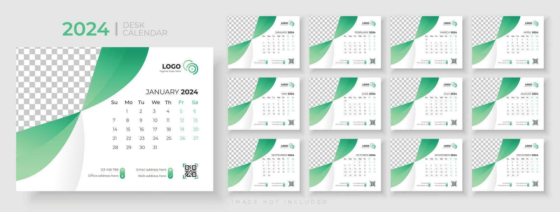 escritorio calendario 2024 modelo diseño, oficina calendario 2024, semana empieza en domingo, planificador para 2024 año, modelo para anual calendario 2024 vector