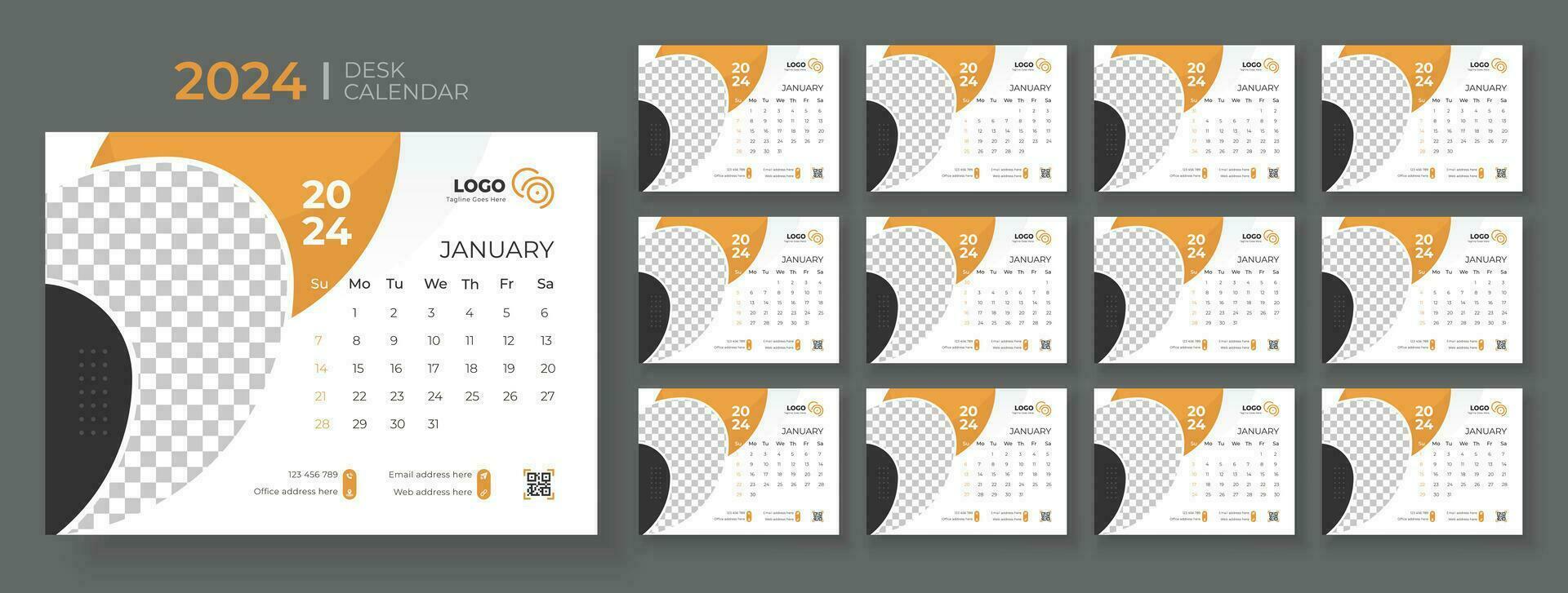 escritorio calendario 2024 modelo diseño, oficina calendario 2024, semana empieza en domingo, planificador para 2024 año, modelo para anual calendario 2024 vector