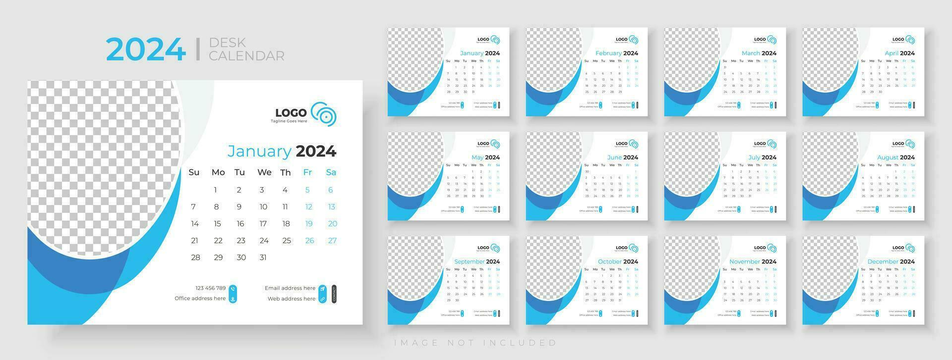 escritorio calendario modelo 2024, semana empieza en domingo, oficina calendario 2024, modelo para anual calendario 2024 vector