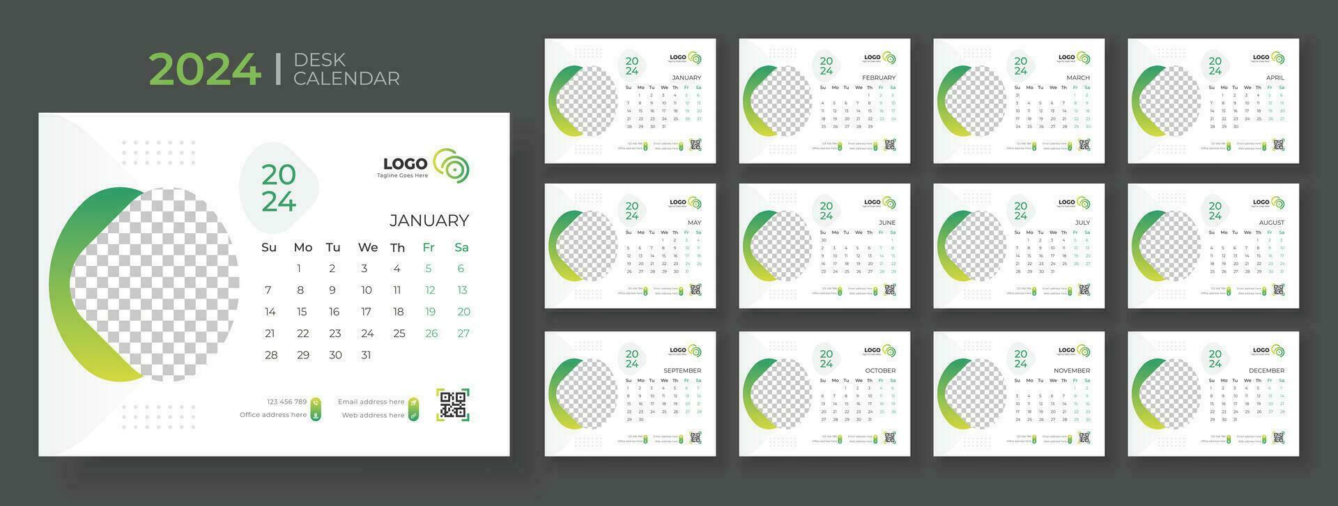 Desk calendar template 2024, Week Starts on sunday, Office Calendar 2024 vector