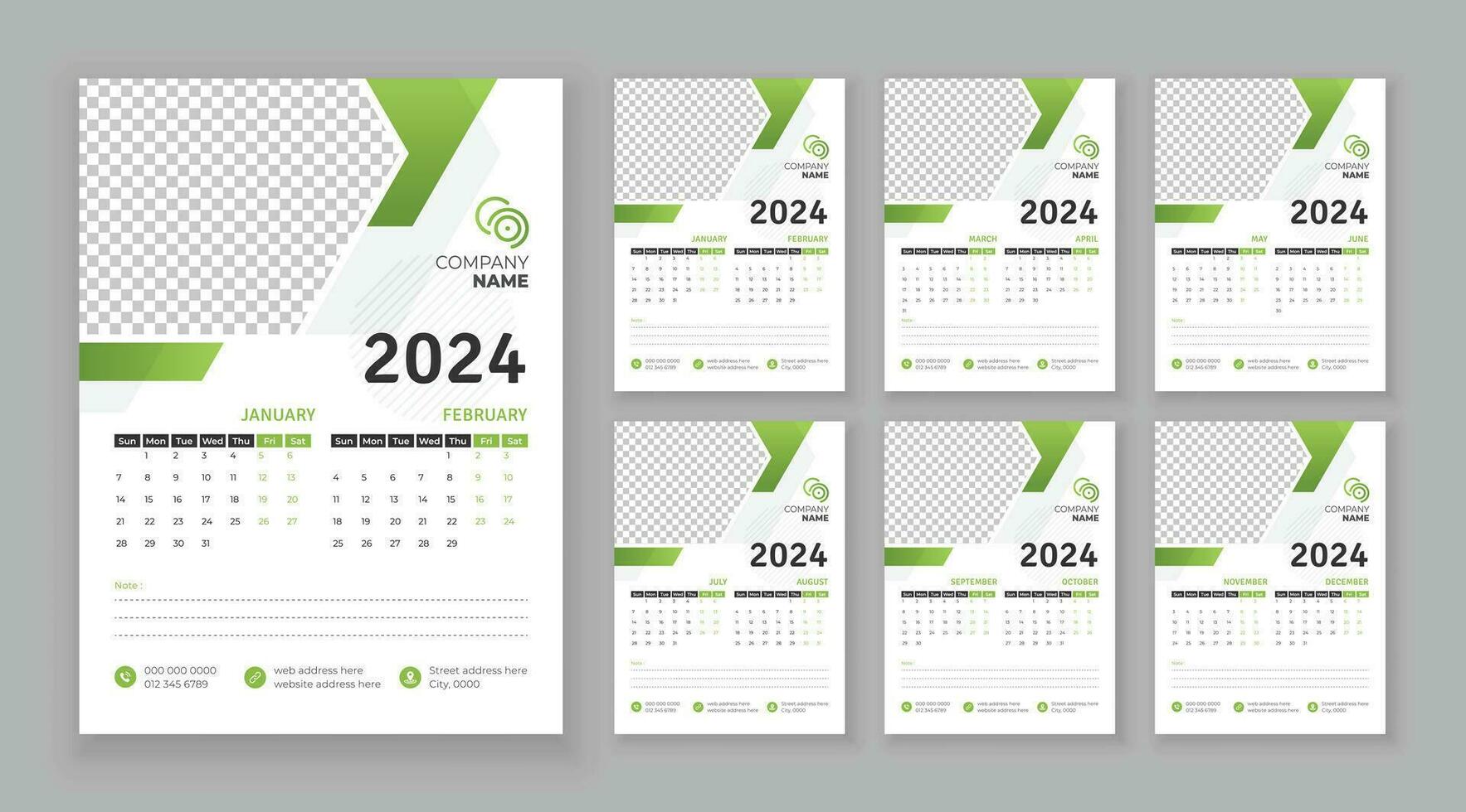 vector pared calendario 2024, pared calendario 2024, empresa calendario plantilla, semana comienzo domingo, pared calendario en un minimalista estilo