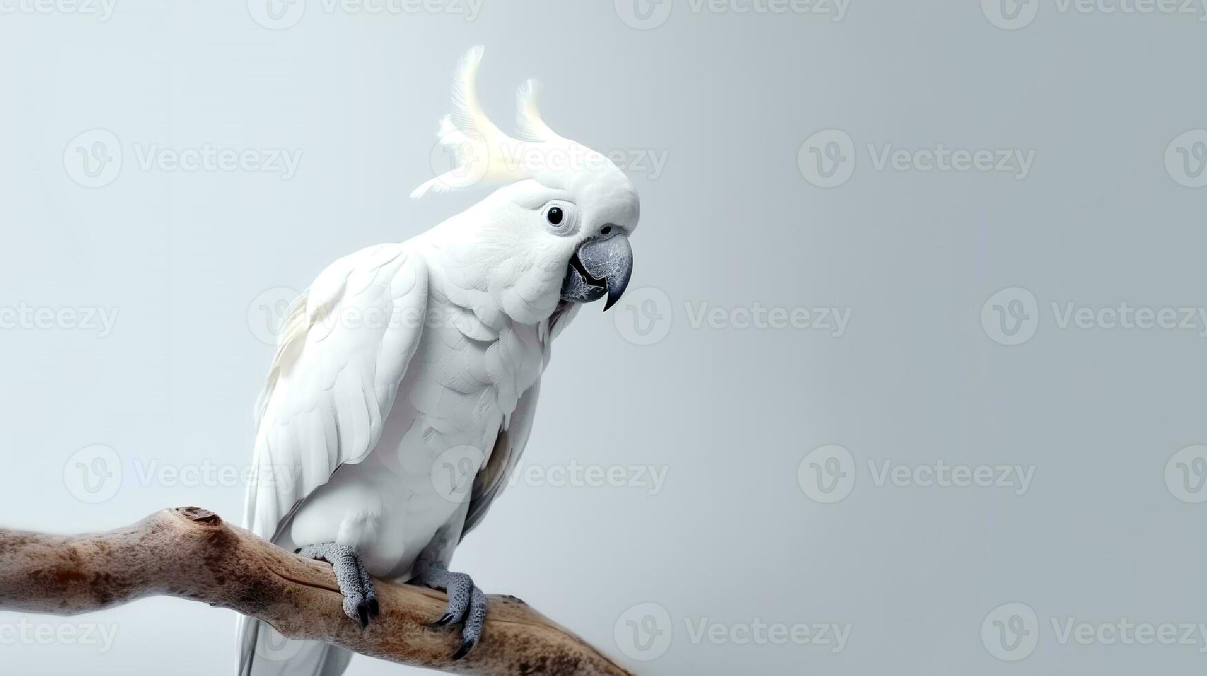 foto de un cacatúa pájaro en blanco antecedentes. generativo ai