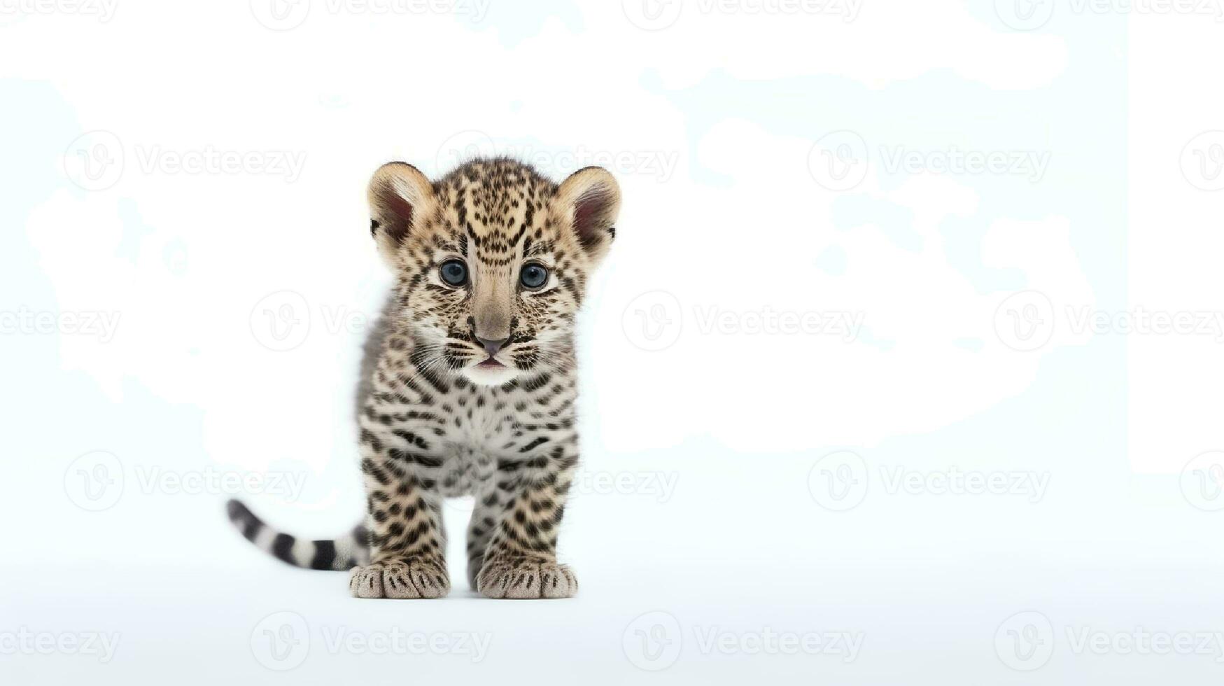 foto de un leopardo en blanco antecedentes. generativo ai