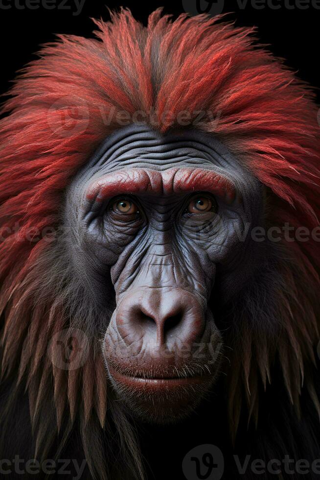 Close up photo of Baboon on black background. Generative AI