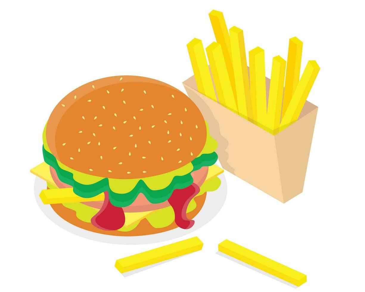 hamburguesa y francés papas fritas icono vector