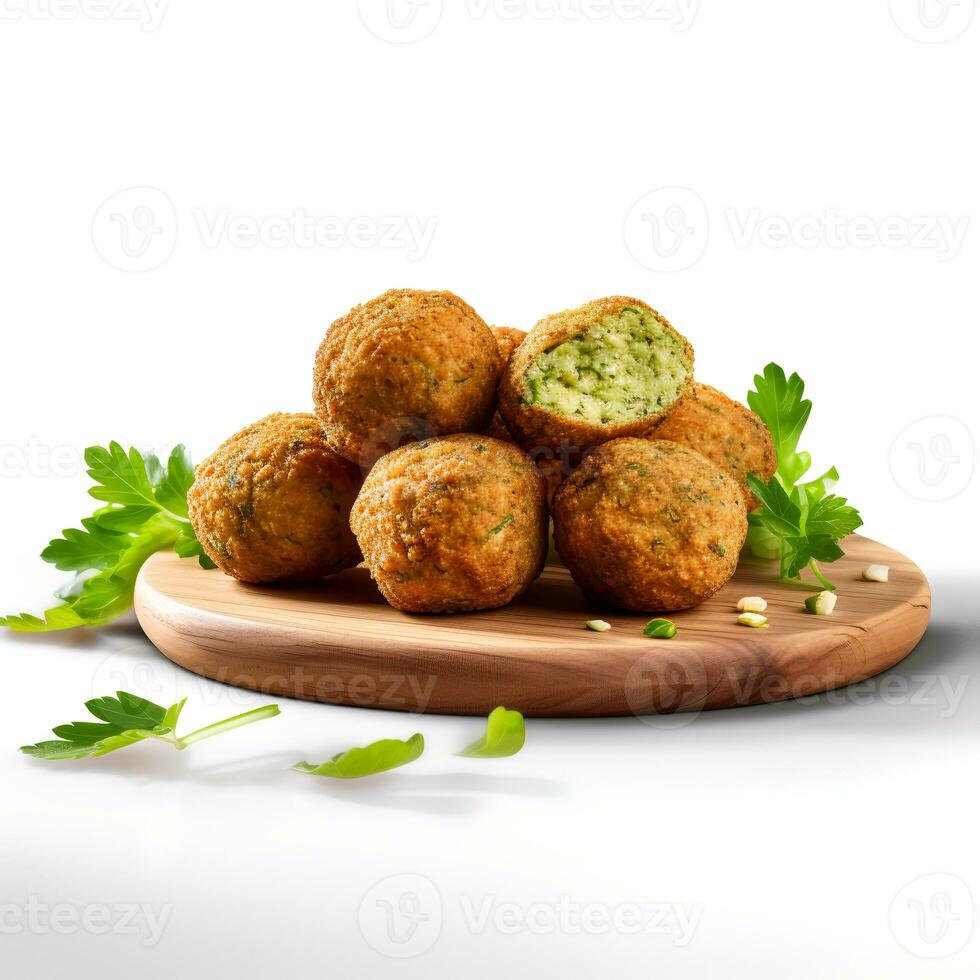 Photo of Falafel on wooden isolated on white background. Created by Generative AI