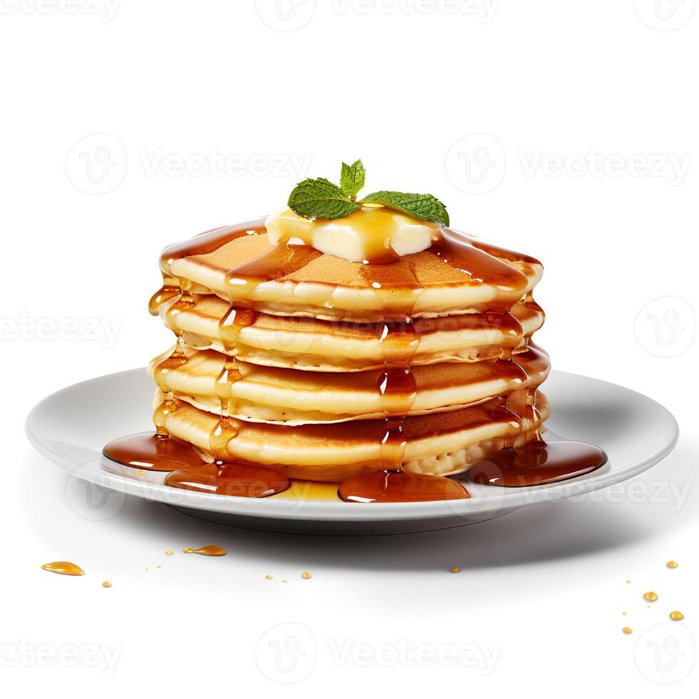 Food photography of Pancakes on plate isolated on white background. Generative AI photo