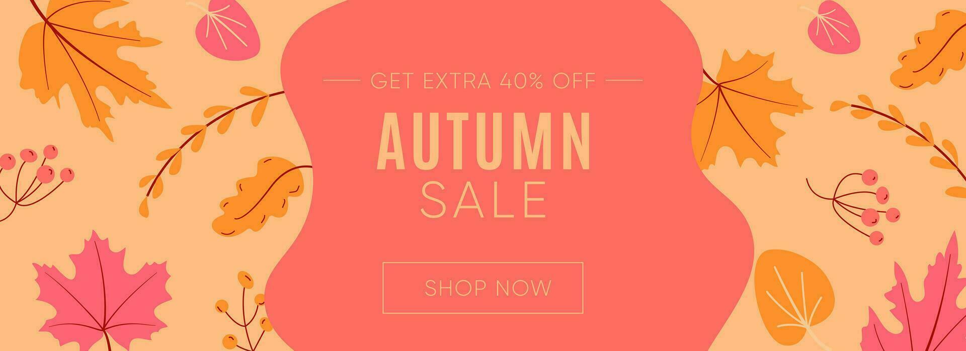 Autumn Sale poster or banner with autumn colorful leaves on pink background. Greetings and presents for Autumn season vector