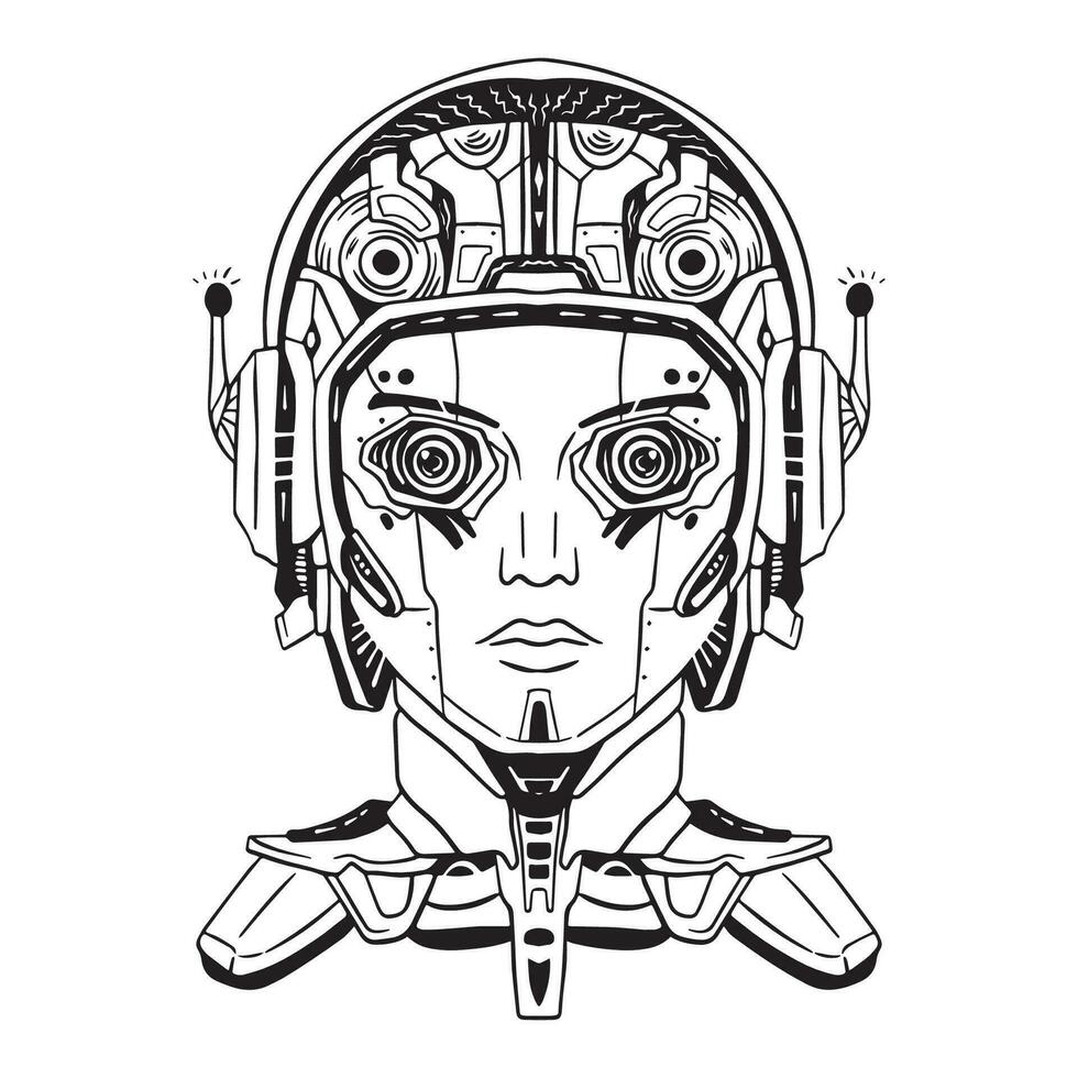 robot cabeza contorno ,bien para colorante libros, huellas dactilares, pegatinas, diseño recursos, logo y más. vector