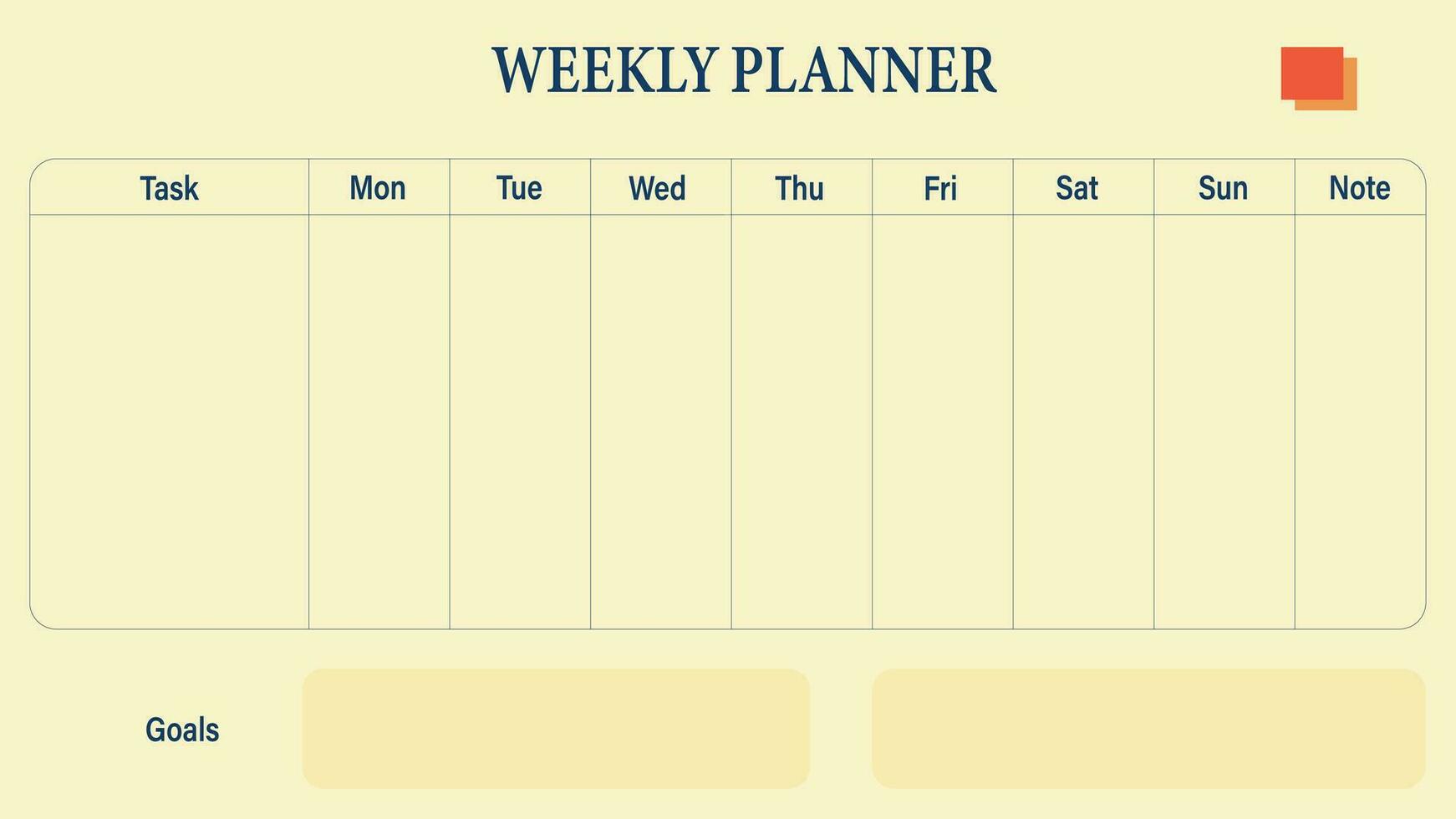 Abstract simple minimalist design monthly planner in light yellow color. This weekly planner will track your work and organize your task. vector